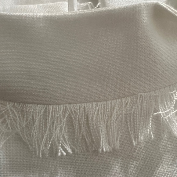 Preppy White and Navy Linen Dress with high collar and fringe detail size S - Picture 5 of 5